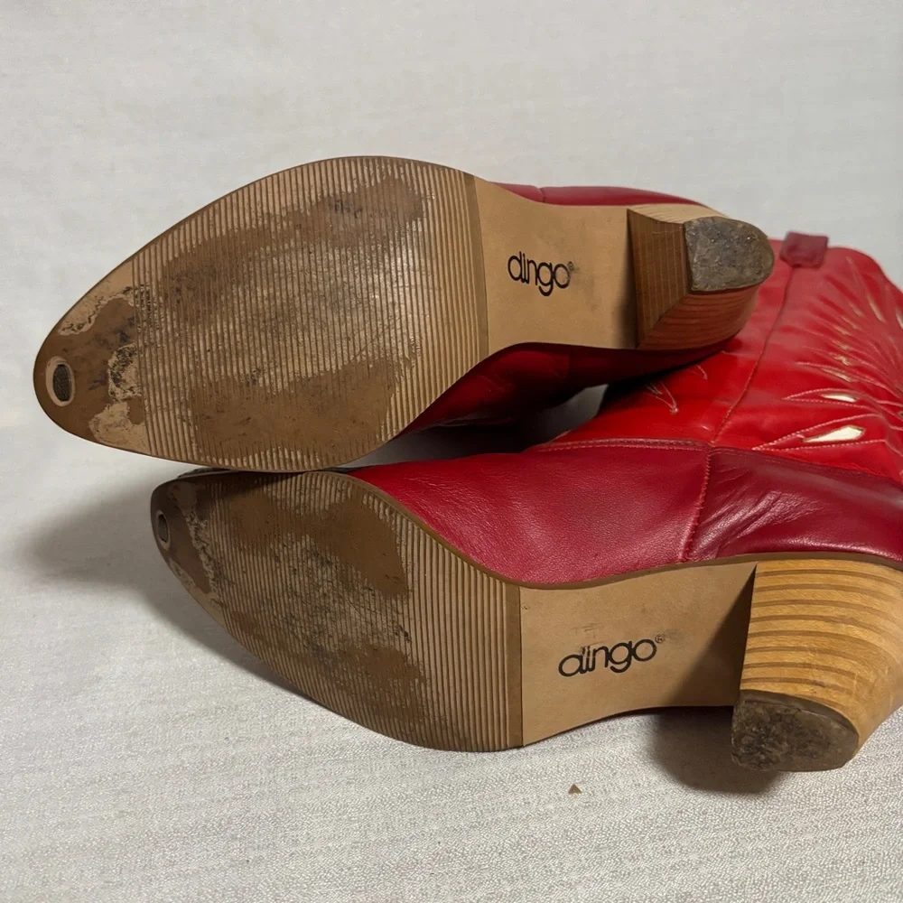 VTG DINGO Outwest Leather RED Inlay Coastal Cowgirl Boots 6.5 line dancing READ! - Picture 3 of 13